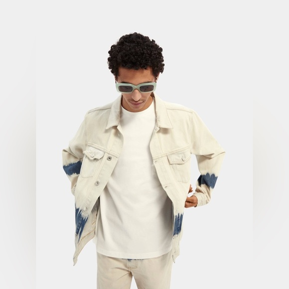 Scotch & Soda Blauw Tie Die Denim Trucker Jacket-NWT - Unisex - Picture 6 of 8